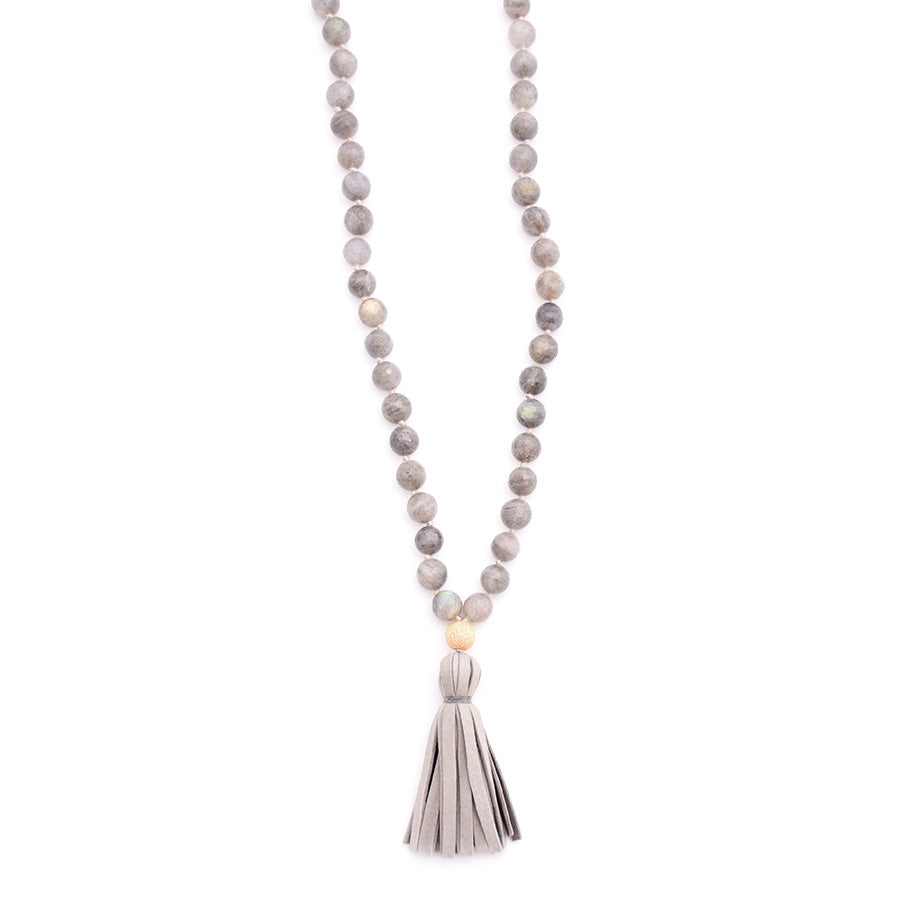 10mm Labradorite & Leather Tassel