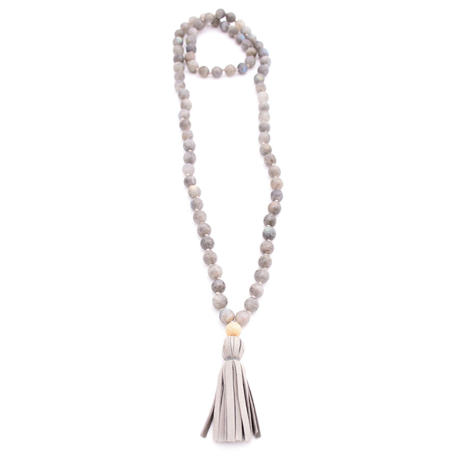 10mm Labradorite & Leather Tassel
