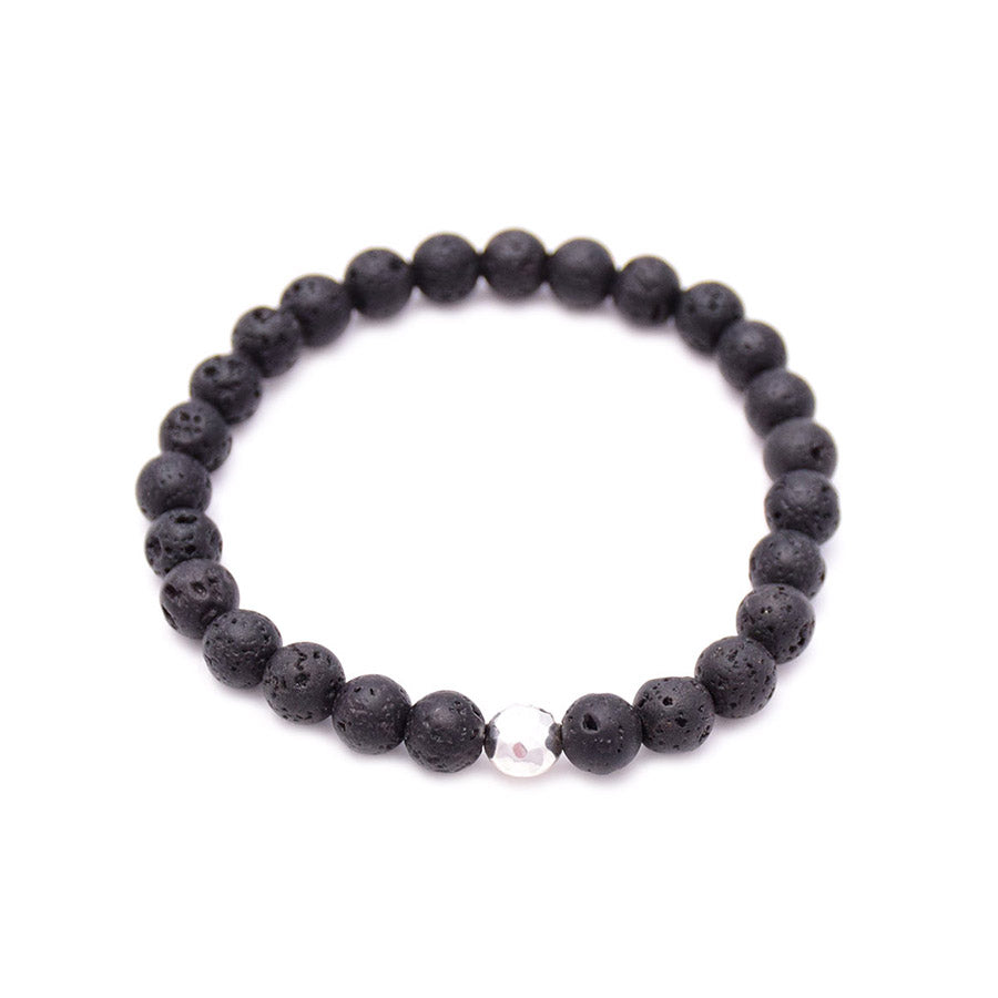 men's round hammered bead & lava rock