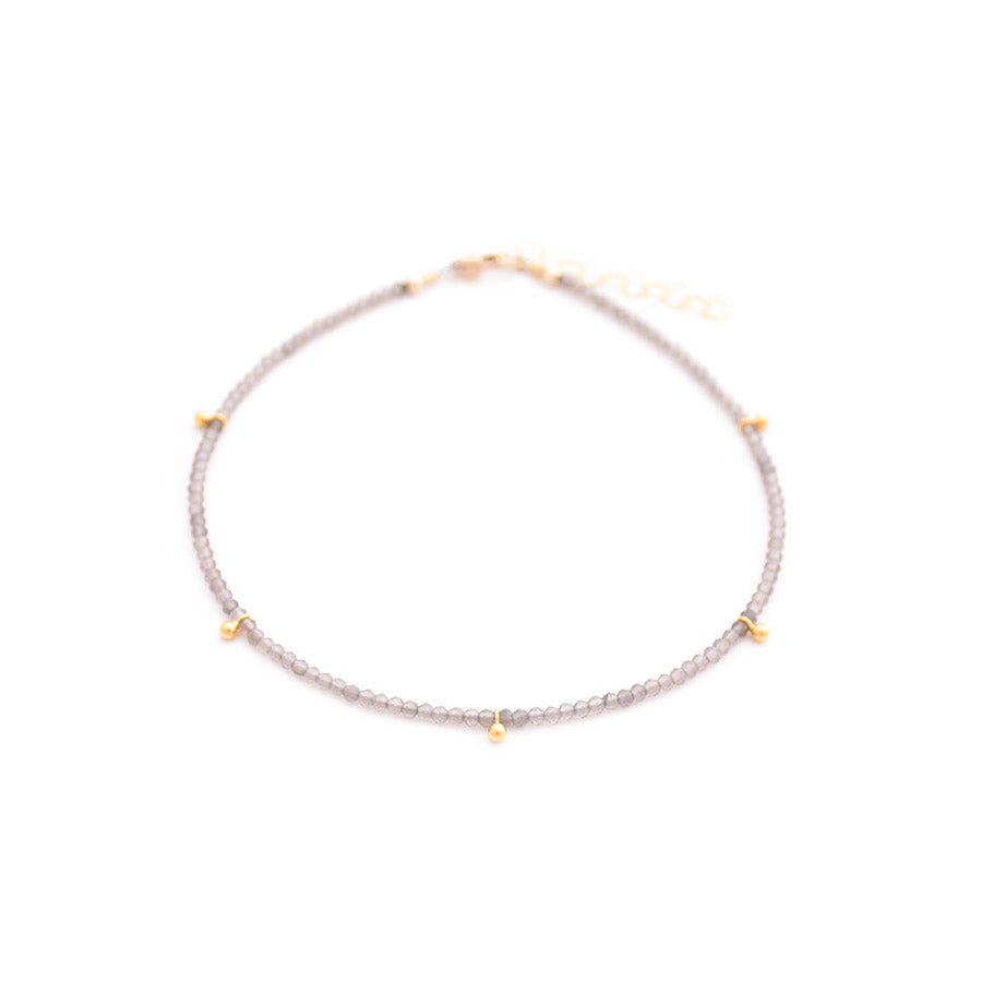 smoky quartz & gold drops anklet
