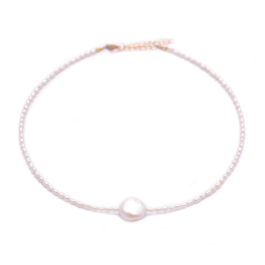 white rice pearls & coin pearl choker