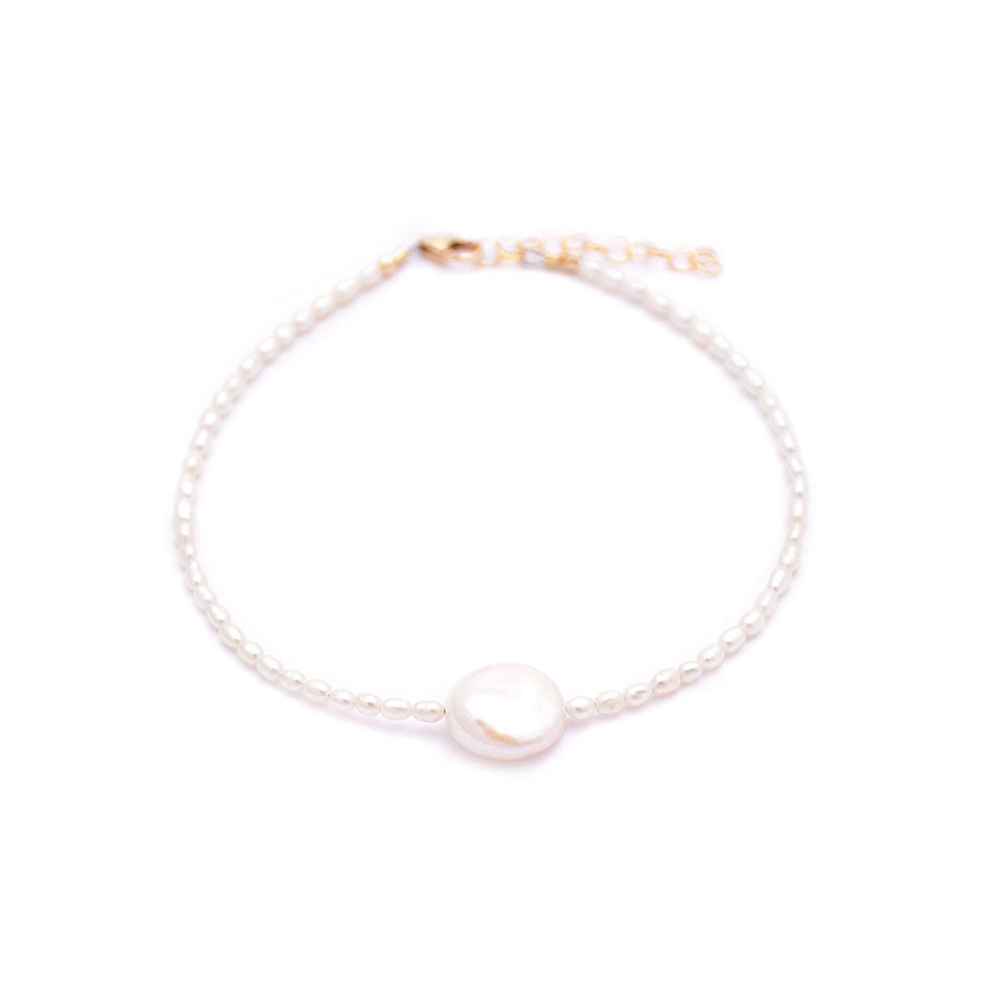 white rice pearls & coin pearl anklet