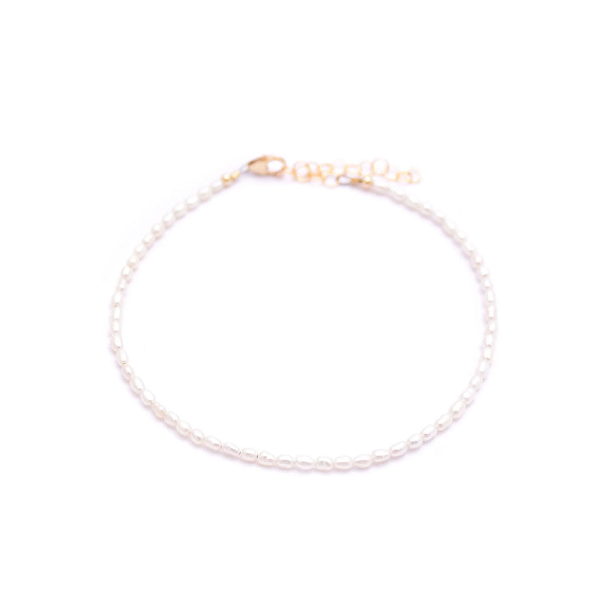 white rice pearls anklet