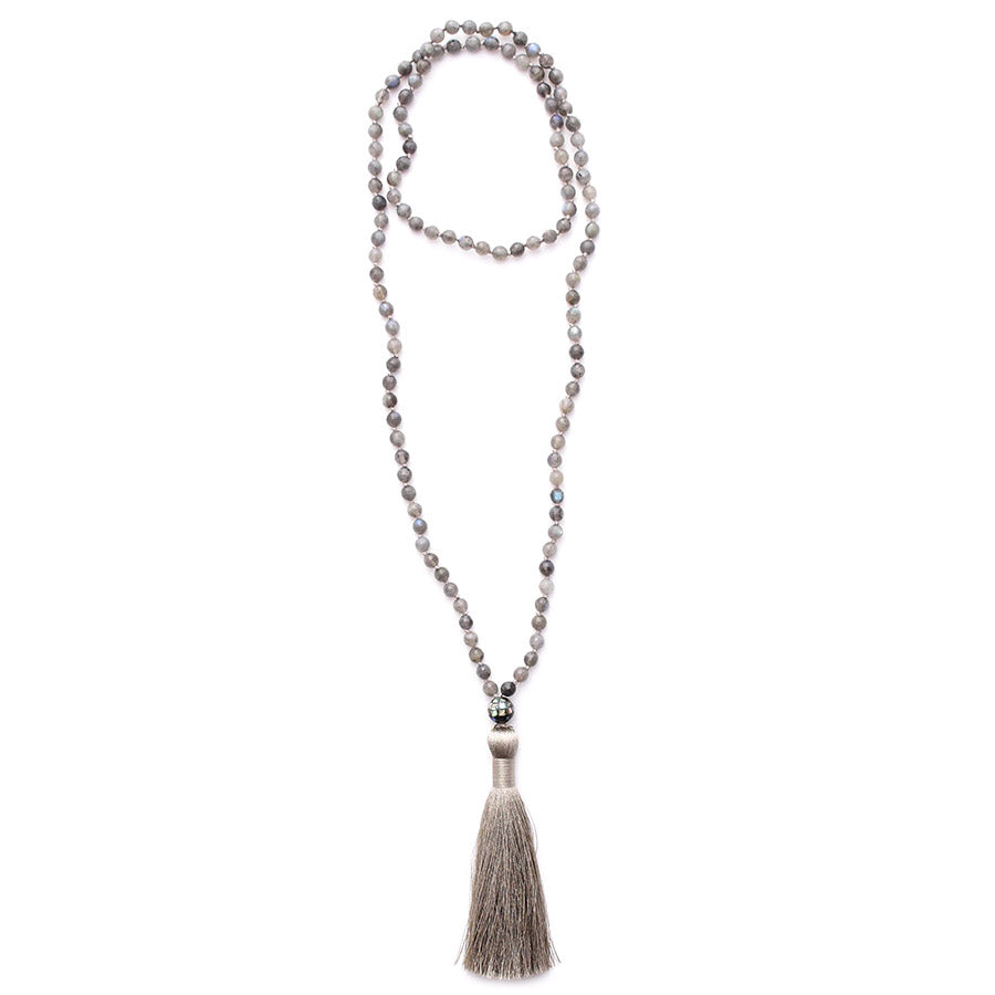 labradorite, abalone shell & silky tassel