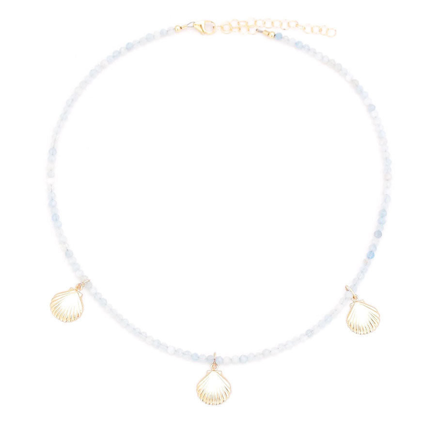 aquamarine & 3 gold seashells