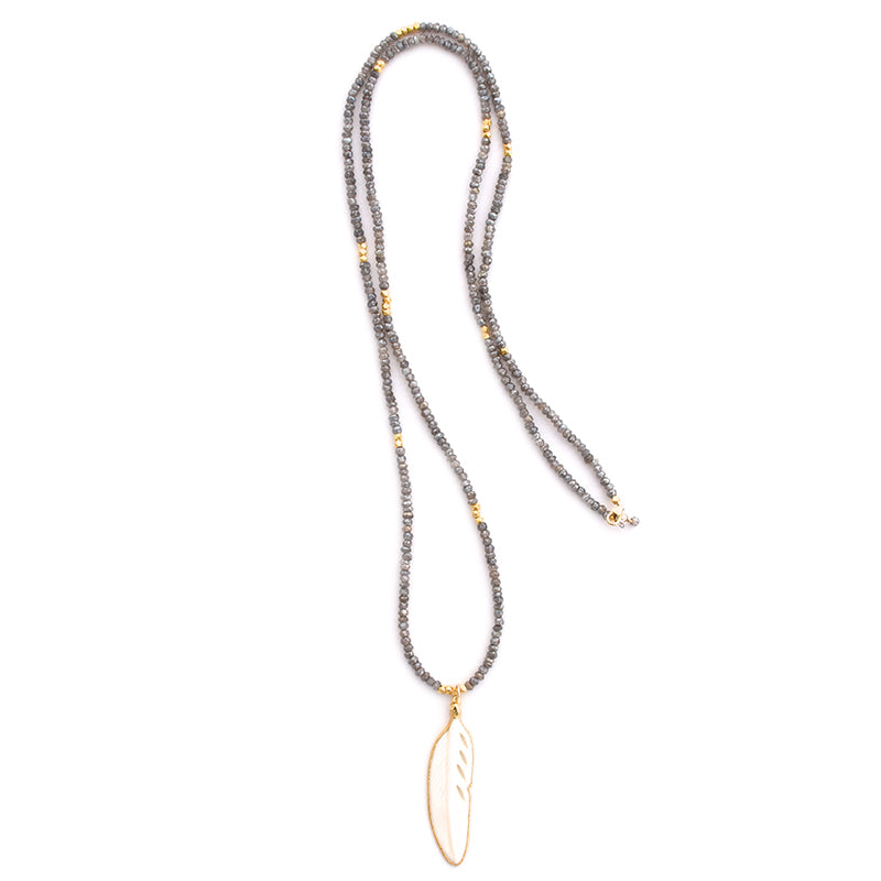 labradorite & bone feather