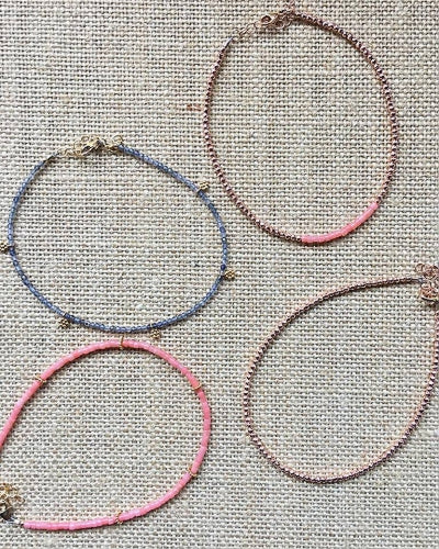 coral heishi & gold flower discs anklet