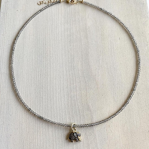 smoky quartz & mini diamond elephant