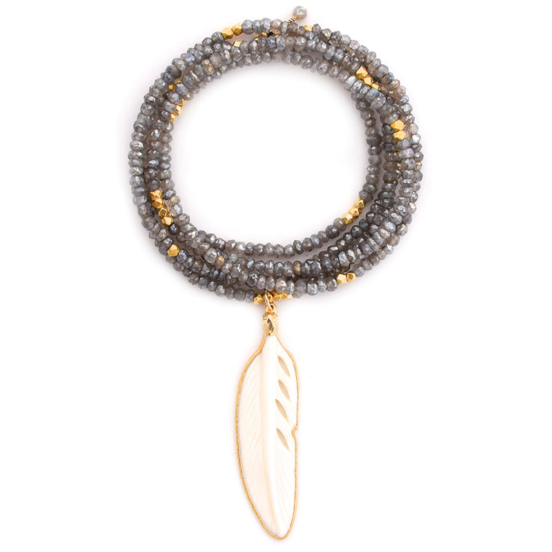 labradorite & bone feather