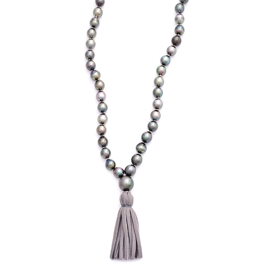 tahitian pearls & leather tassel