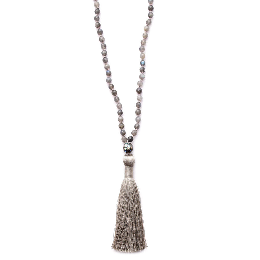 labradorite, abalone shell & silky tassel