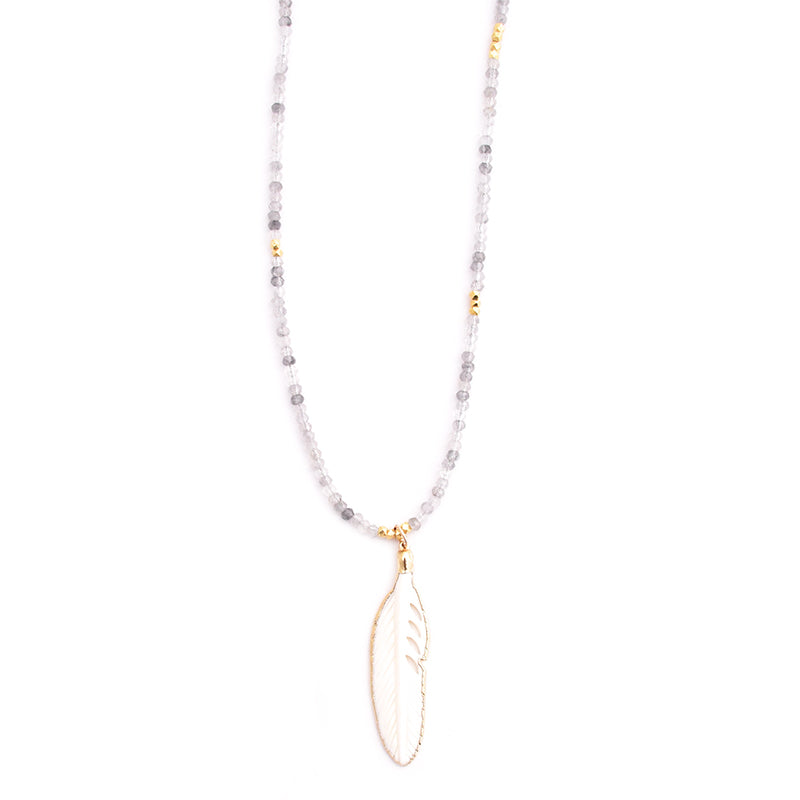 cloudy quartz & bone feather