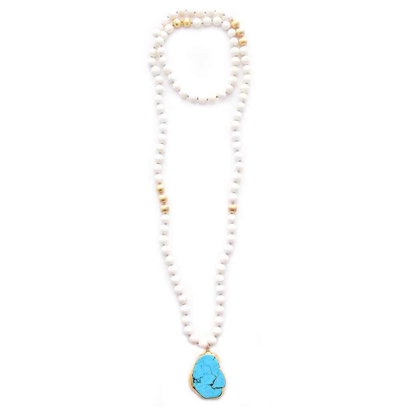 knotted white coral & turquoise pendant