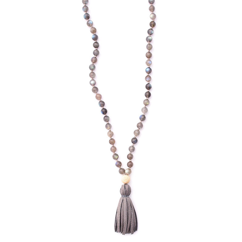 labradorite & leather tassel