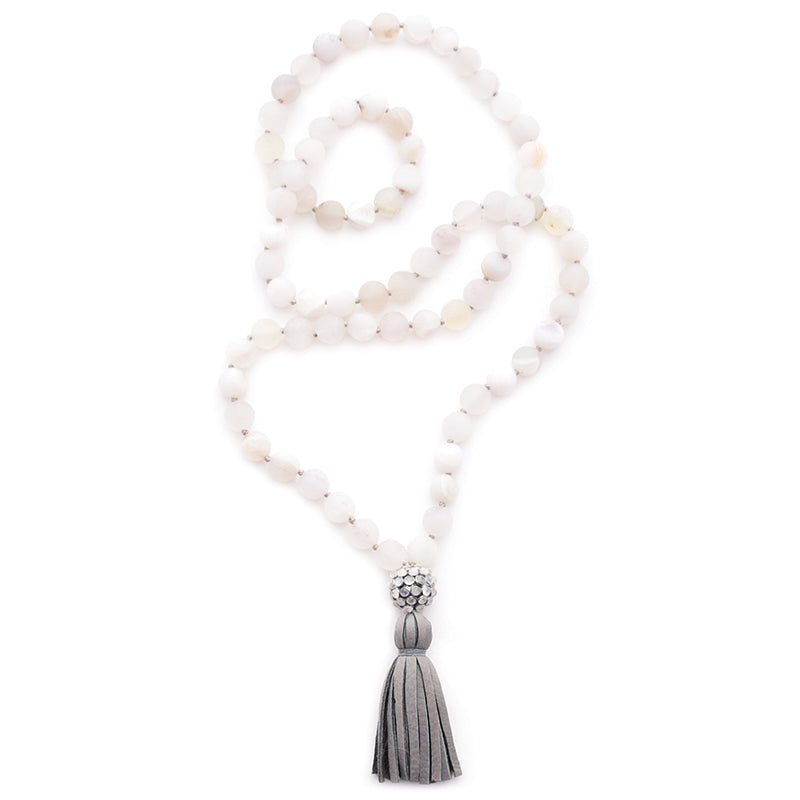 knotted matte white druzy agate & tassel