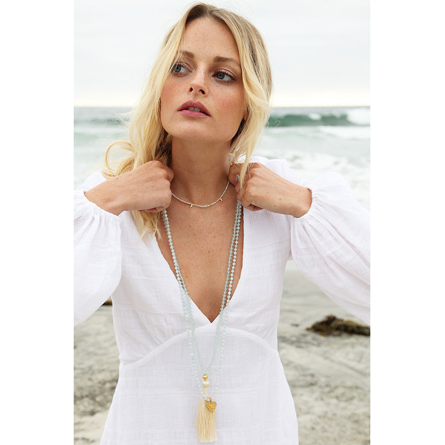 aqua chalcedony & silky tassel