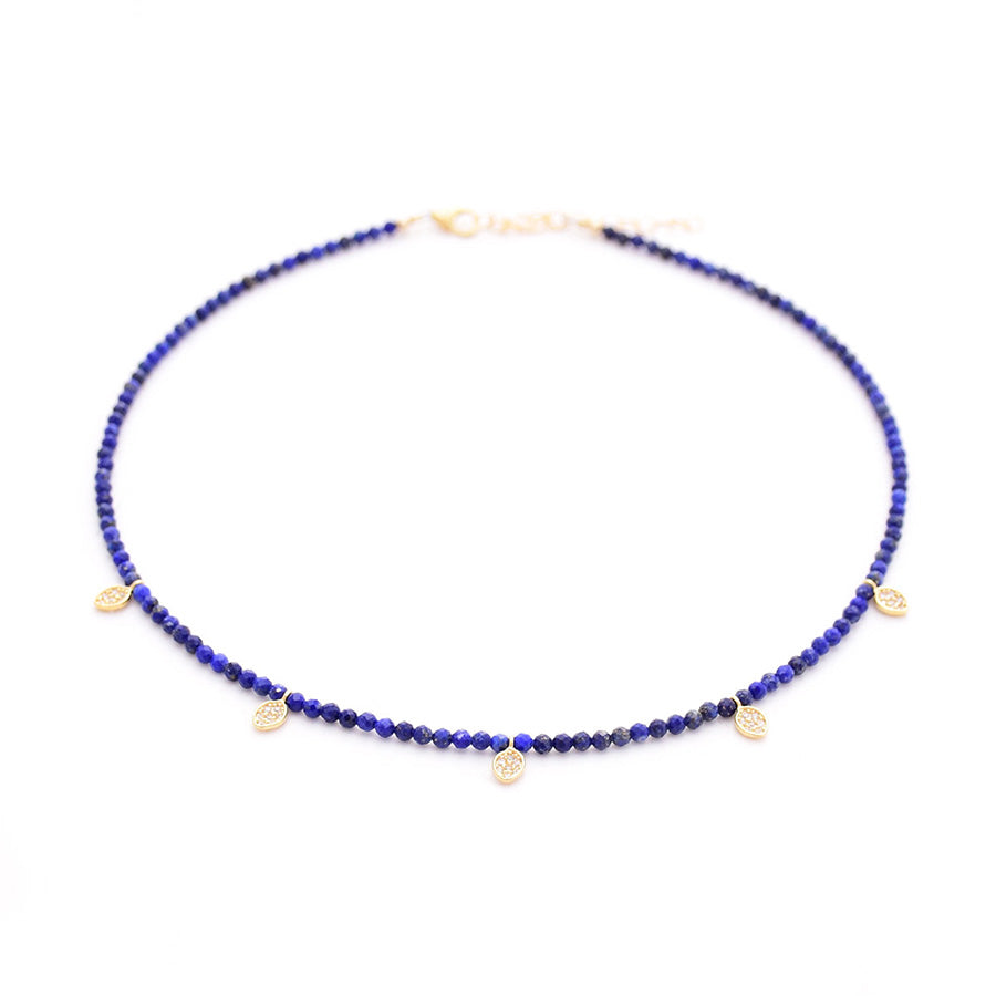 lapis & 5 gold pave oval drops