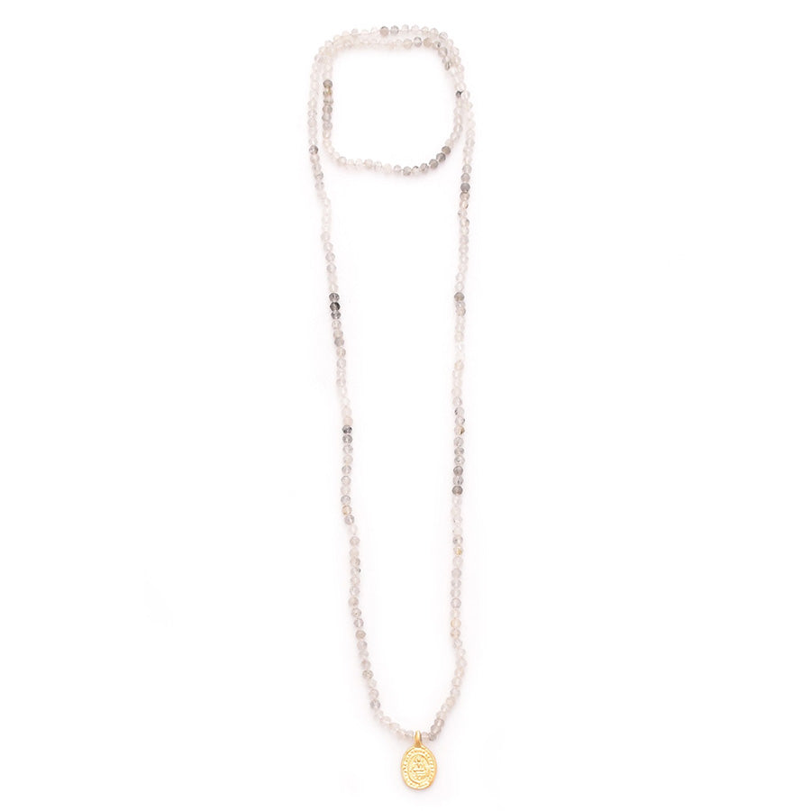 rutilated quartz & vermeil buddha charm