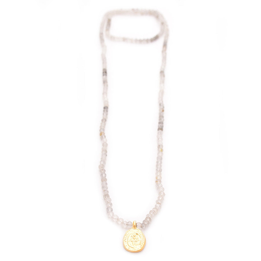 rutilated quartz & vermeil buddha charm