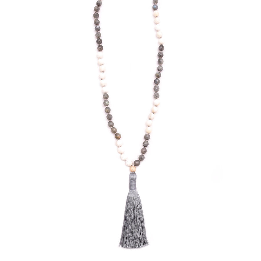 labradorite, shell & silky tassel