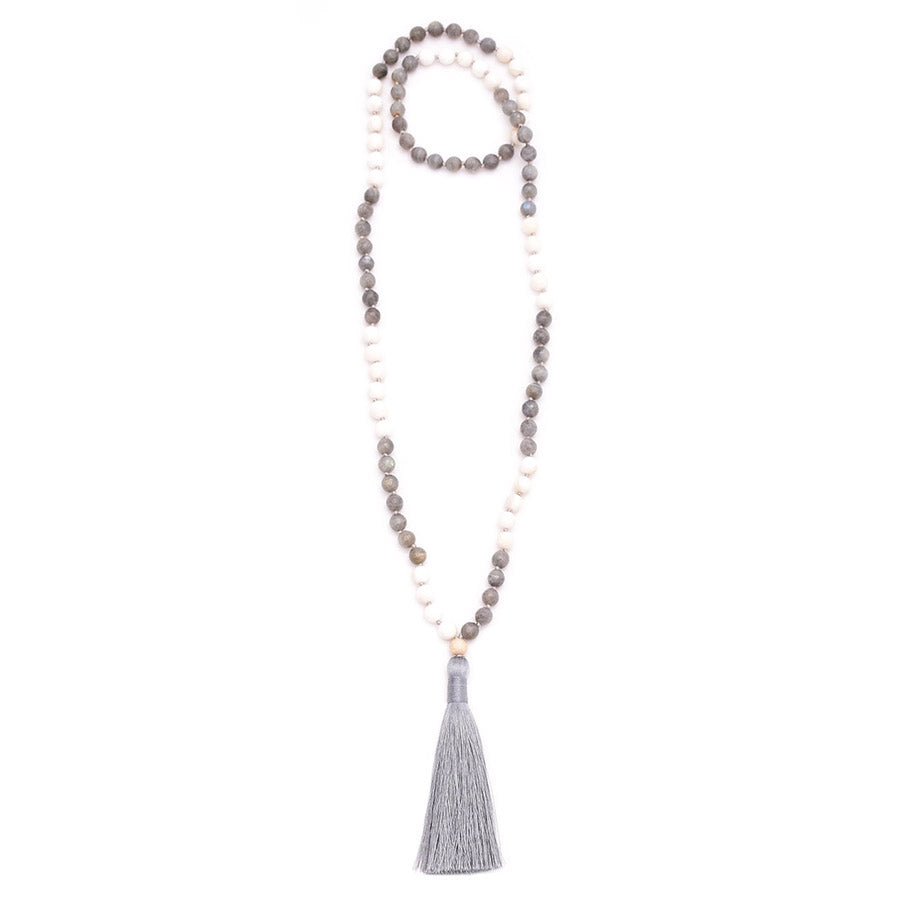 labradorite, shell & silky tassel