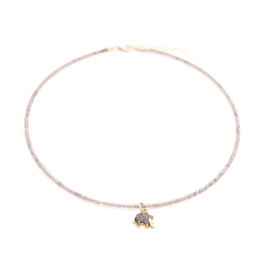 smoky quartz & mini diamond elephant