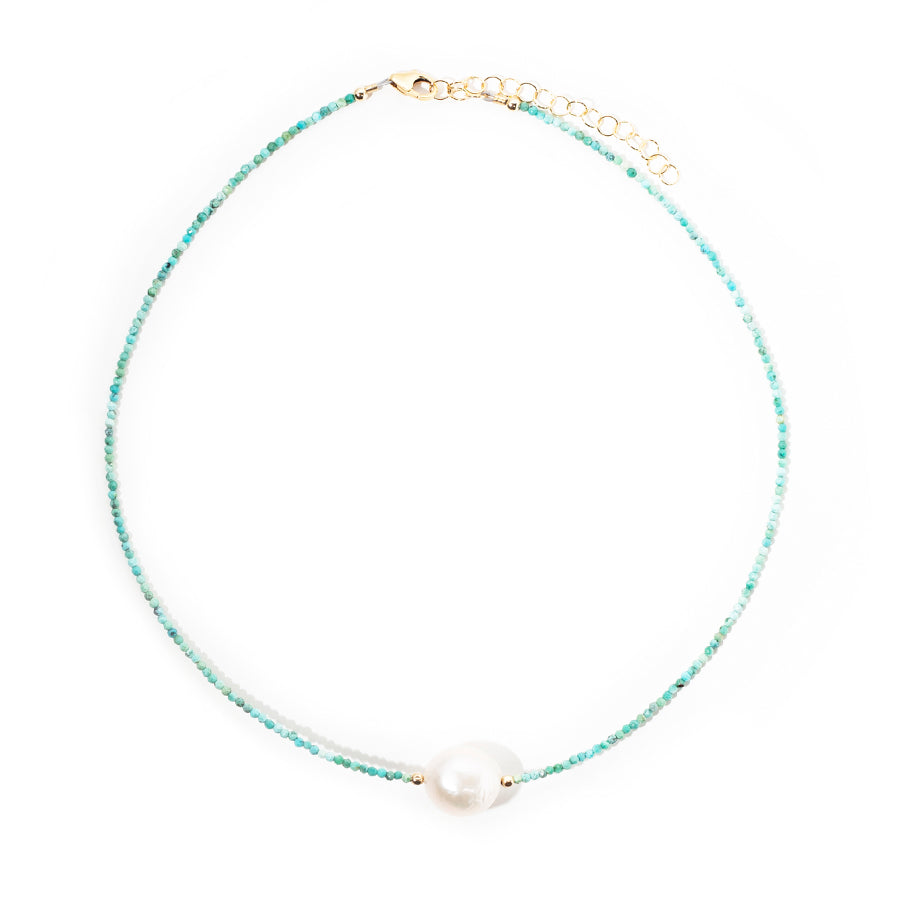 tiny turquoise & white pearl