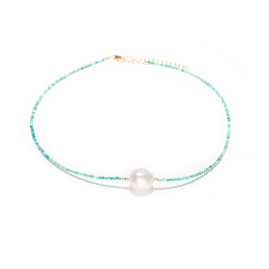tiny turquoise & white pearl