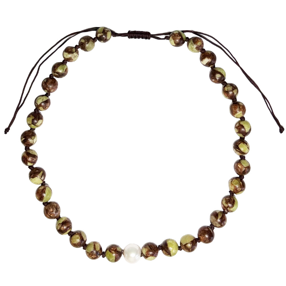 bronzite peridot & pearl cord necklace