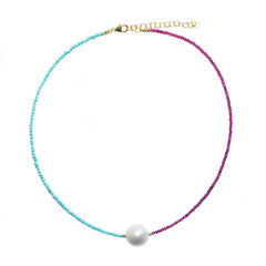 turquoise, ruby & white pearl