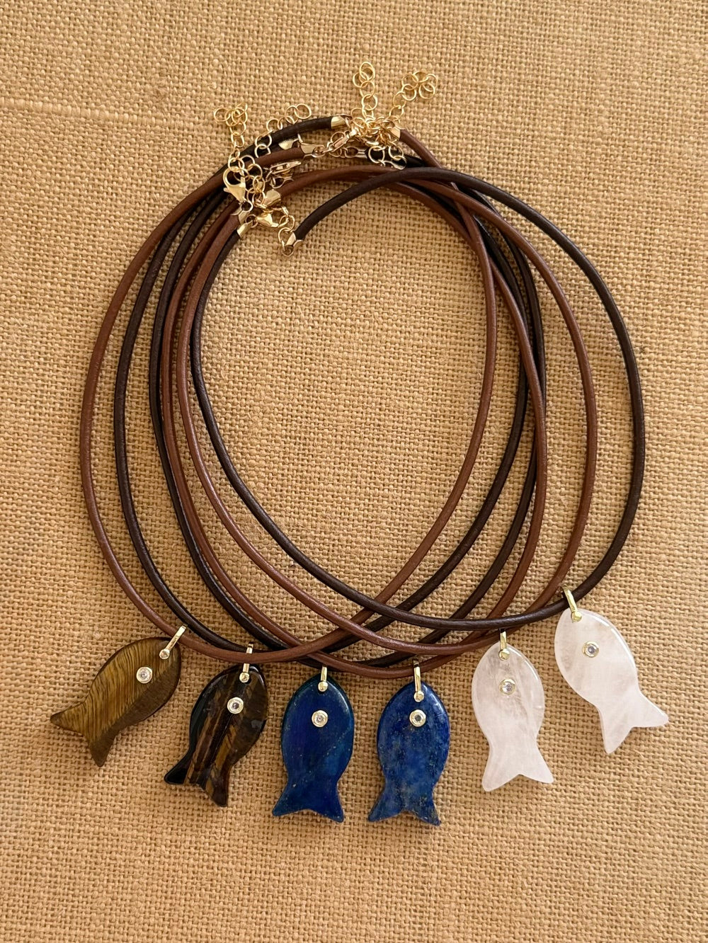 XL fish & leather cord necklace