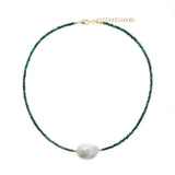 malachite & white baroque pearl