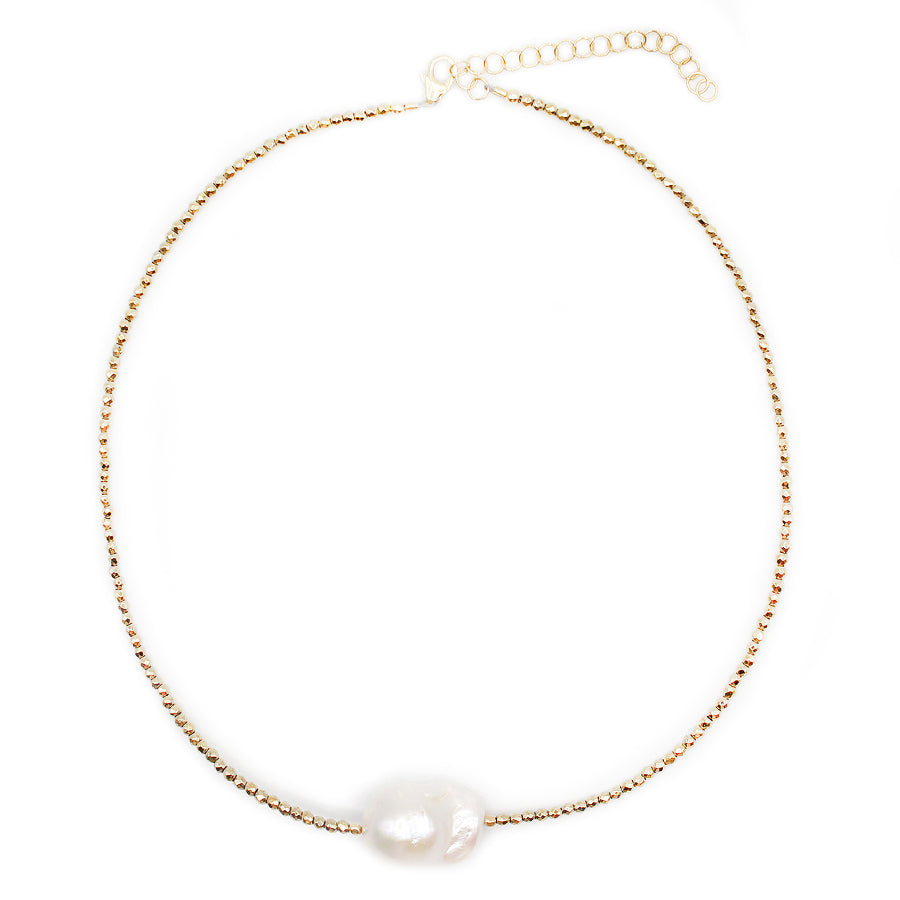 pyrite & white baroque pearl