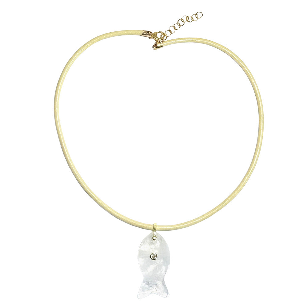 XL fish & leather cord necklace