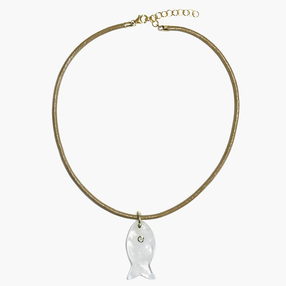 XL fish & leather cord necklace
