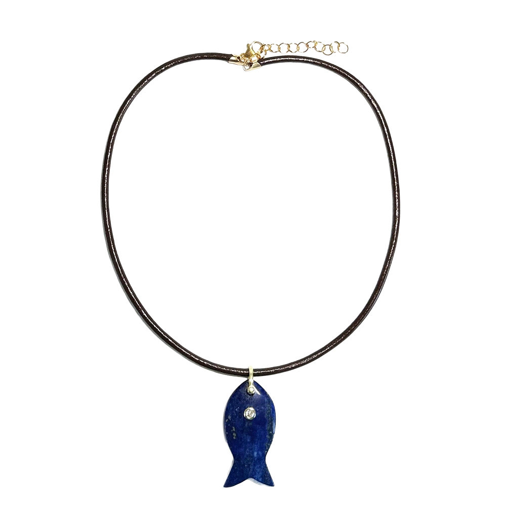XL fish & leather cord necklace
