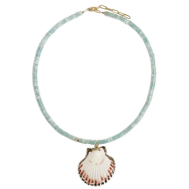 aquamarine heishi & seashell