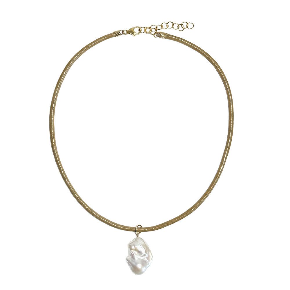 Baroque Pearl & leather cord necklace