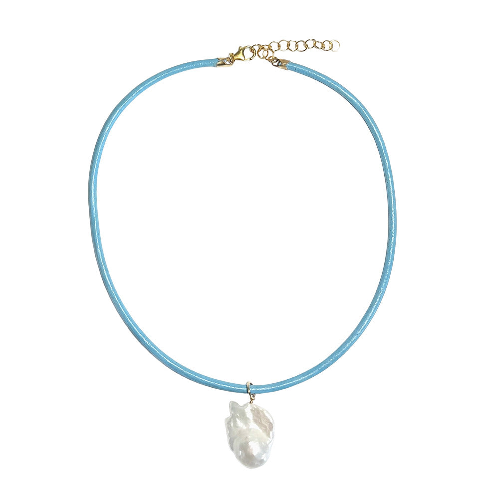 Baroque Pearl & leather cord necklace