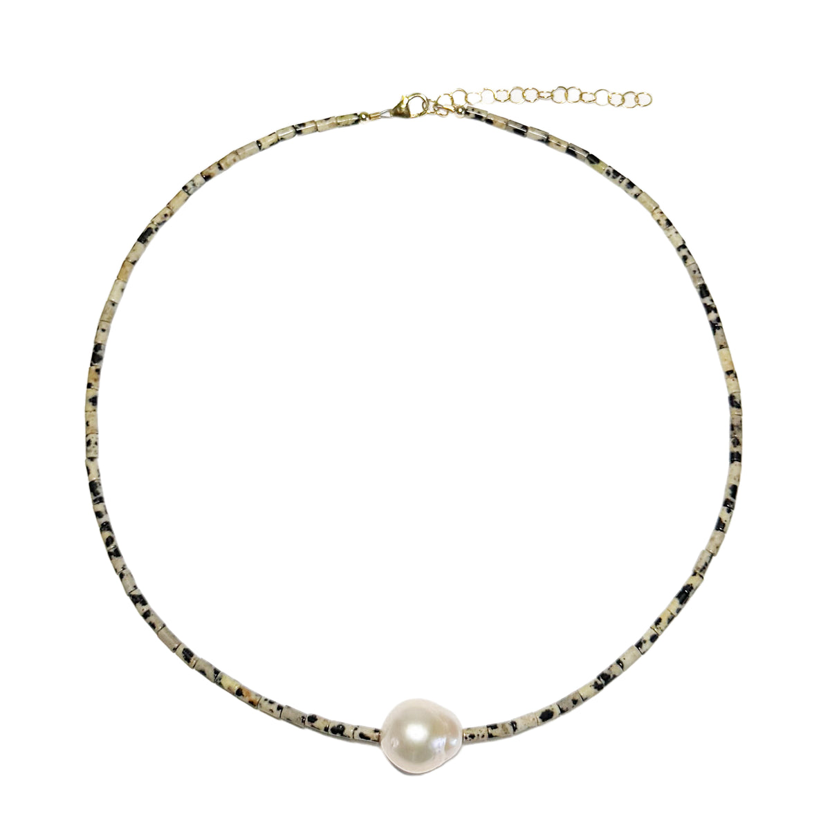 dalmatian stone tube beads & pearl