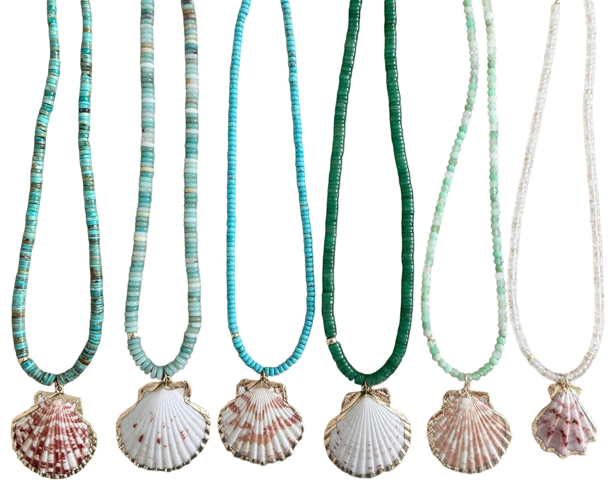 clear quartz heishi & seashell