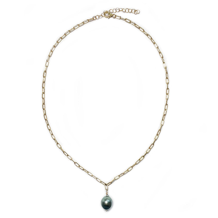 Paperclip Chain & Tahitian Pearl Drop