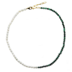 half white pearls & half malachite necklace