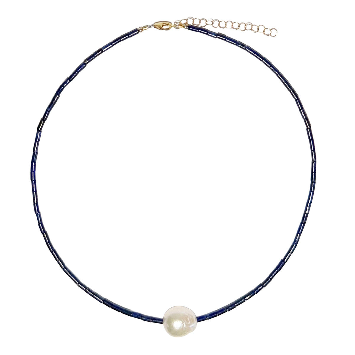 lapis tube beads & pearl