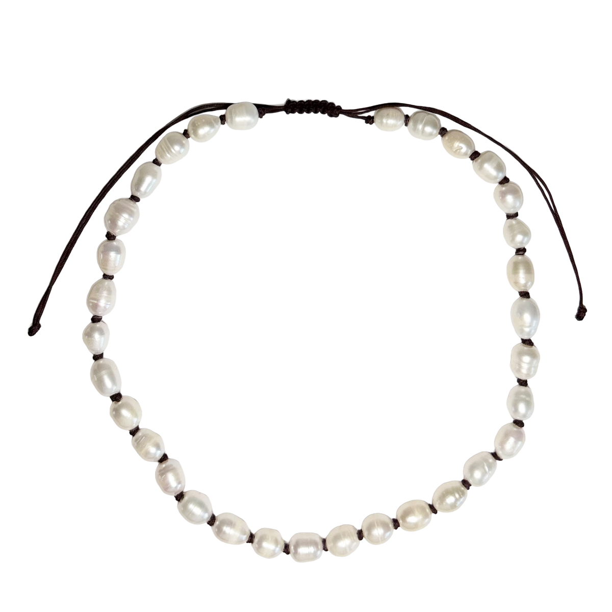 knotted oval pearl cord necklace