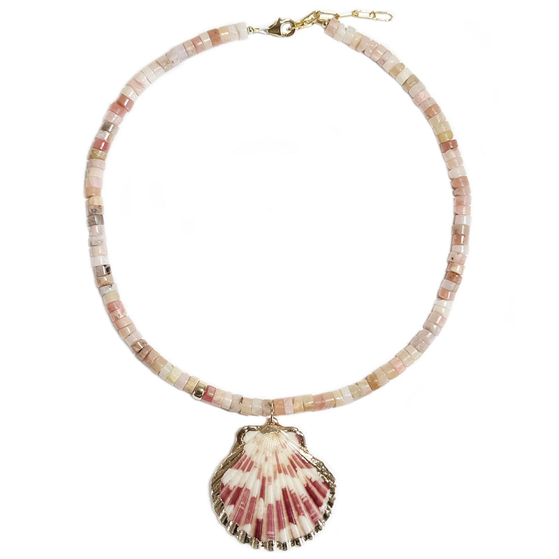 pink opal heishi & seashell