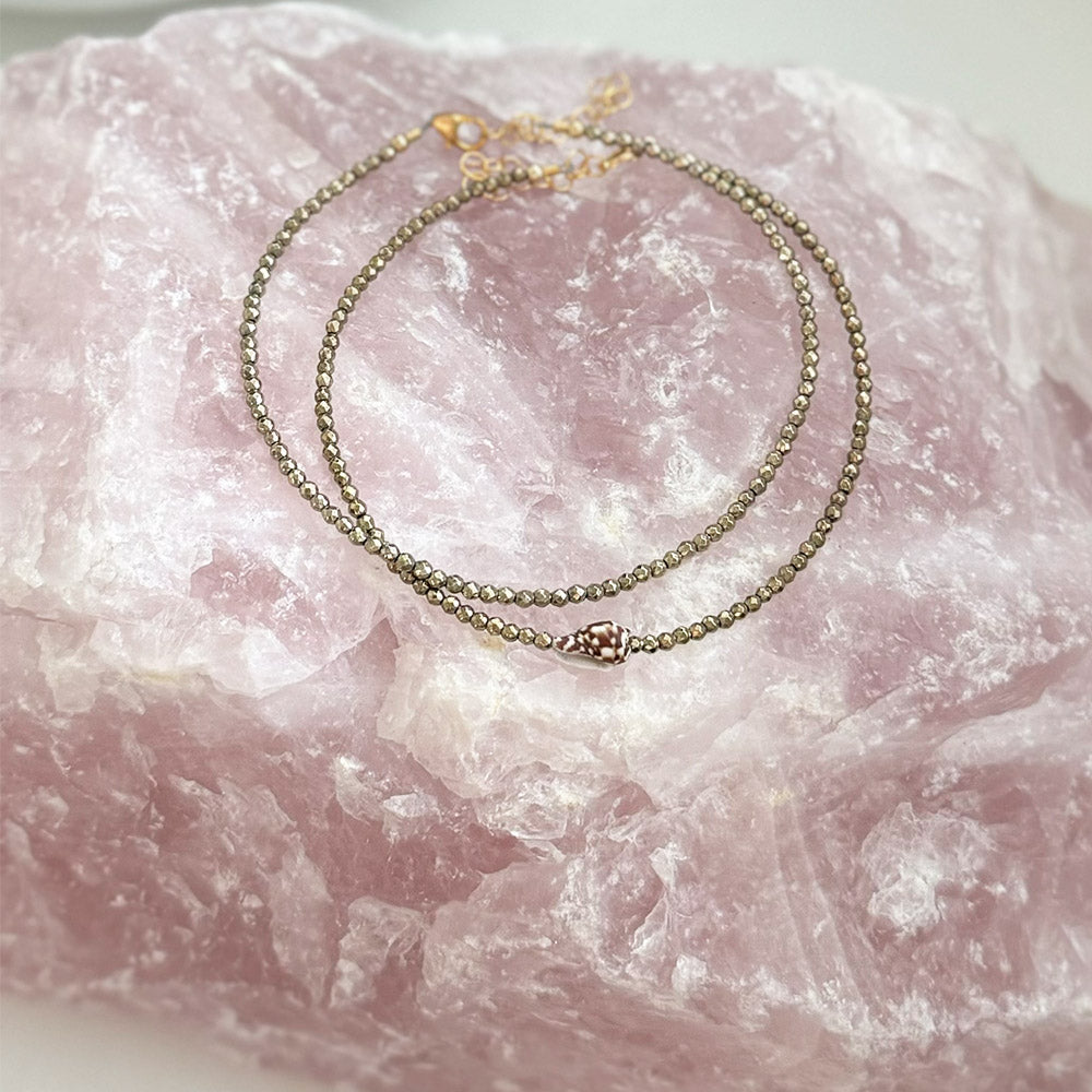 gold pyrite & spiral shell anklet
