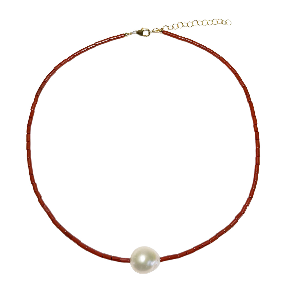 red jasper tube beads & pearl
