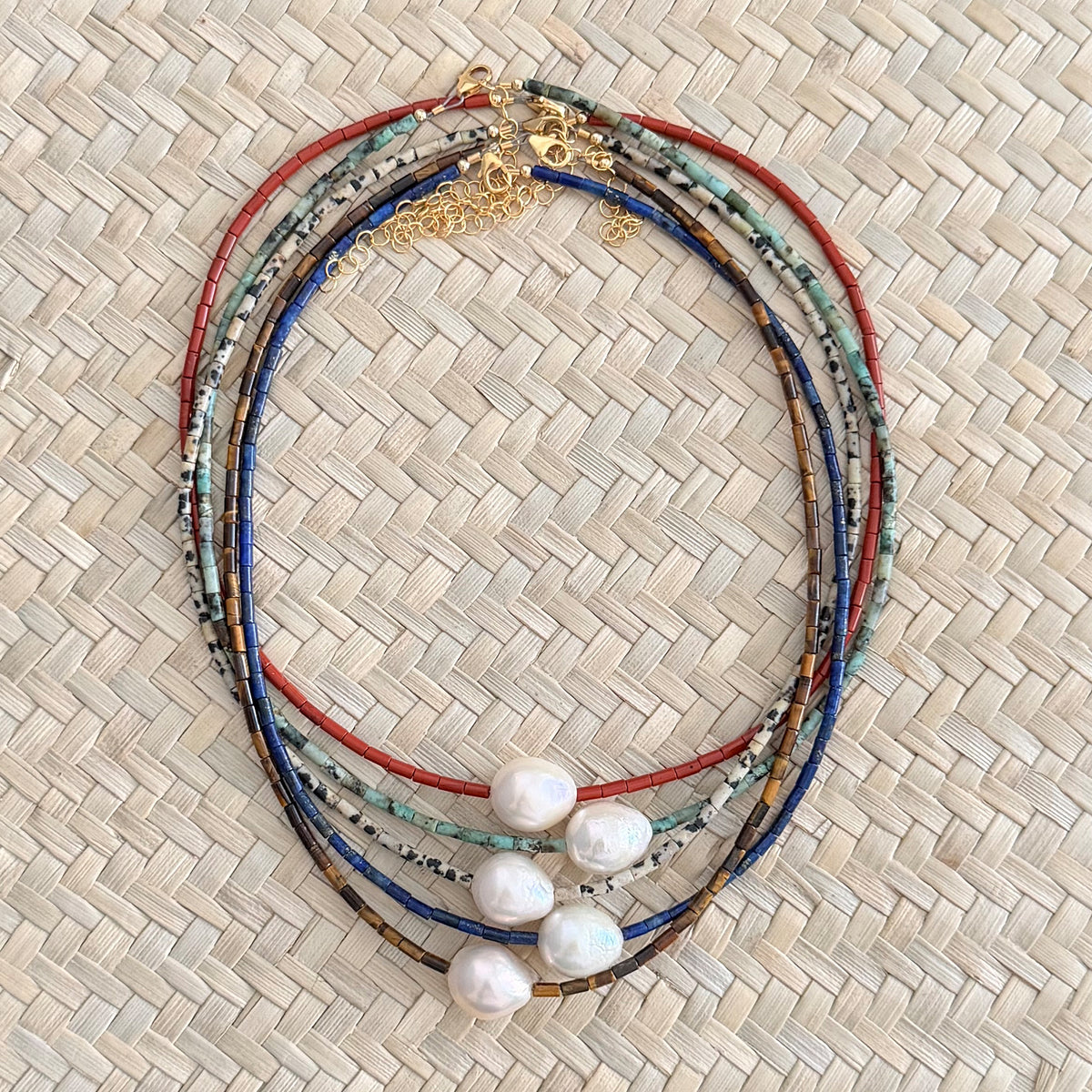 tiger's eye tube beads & pearl