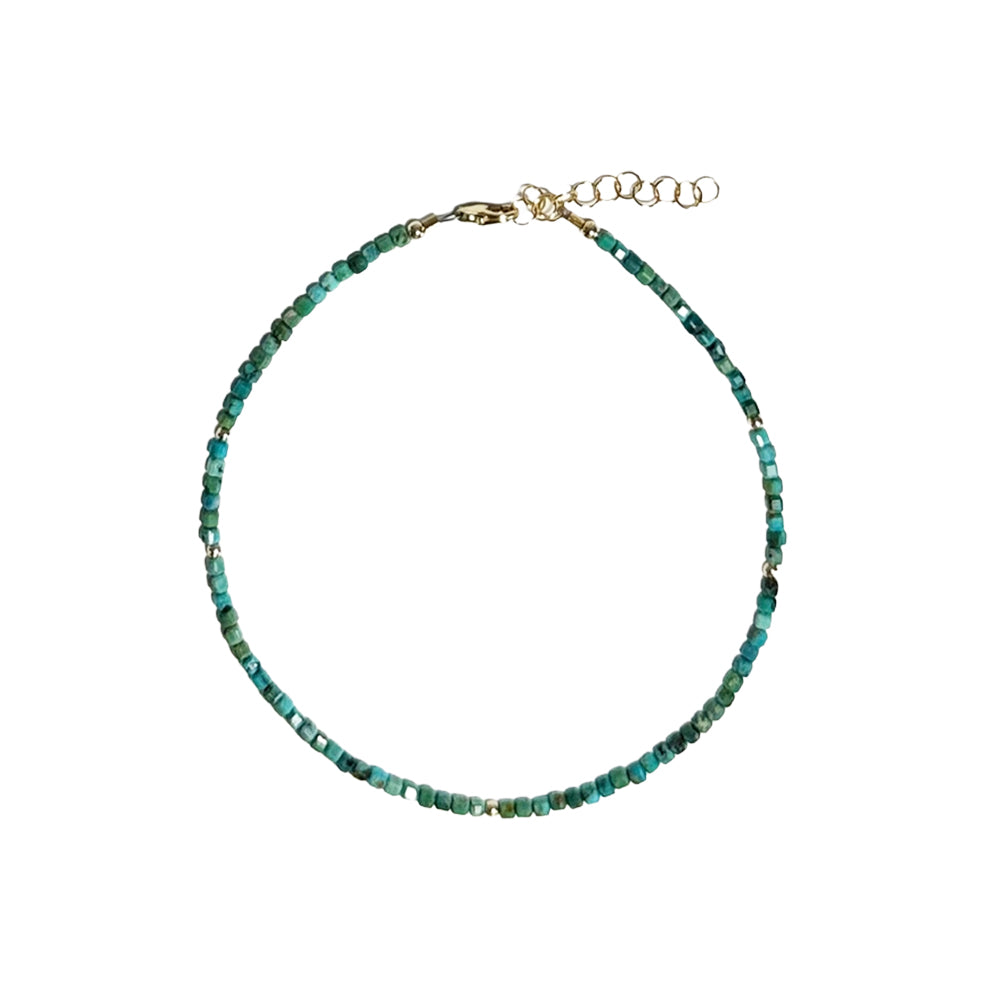 turquoise cube beads & gold-fill beads anklet